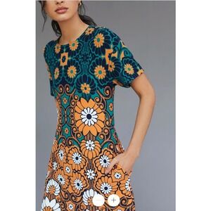 Anthropologie Floral Mini Dress - Orange, Green, White